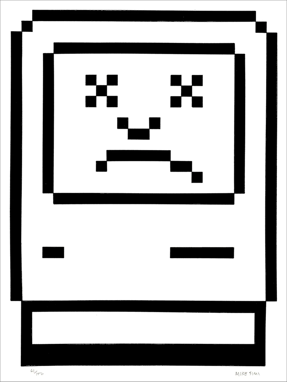 A pixelated Classic Macintosh icon with X eyes and a frowny face.